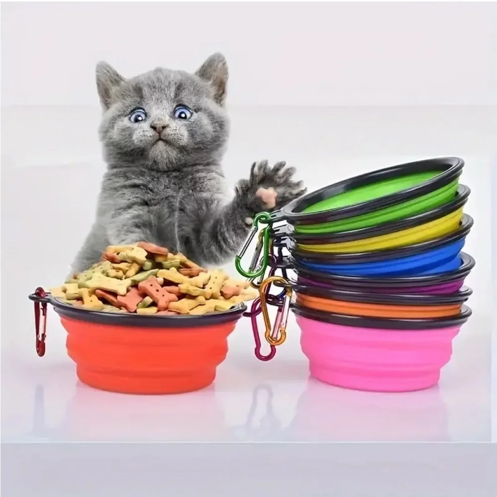 Small Portable Collapsible Pet Bowl with Clip, Sky Blue (Cat or Dog)
